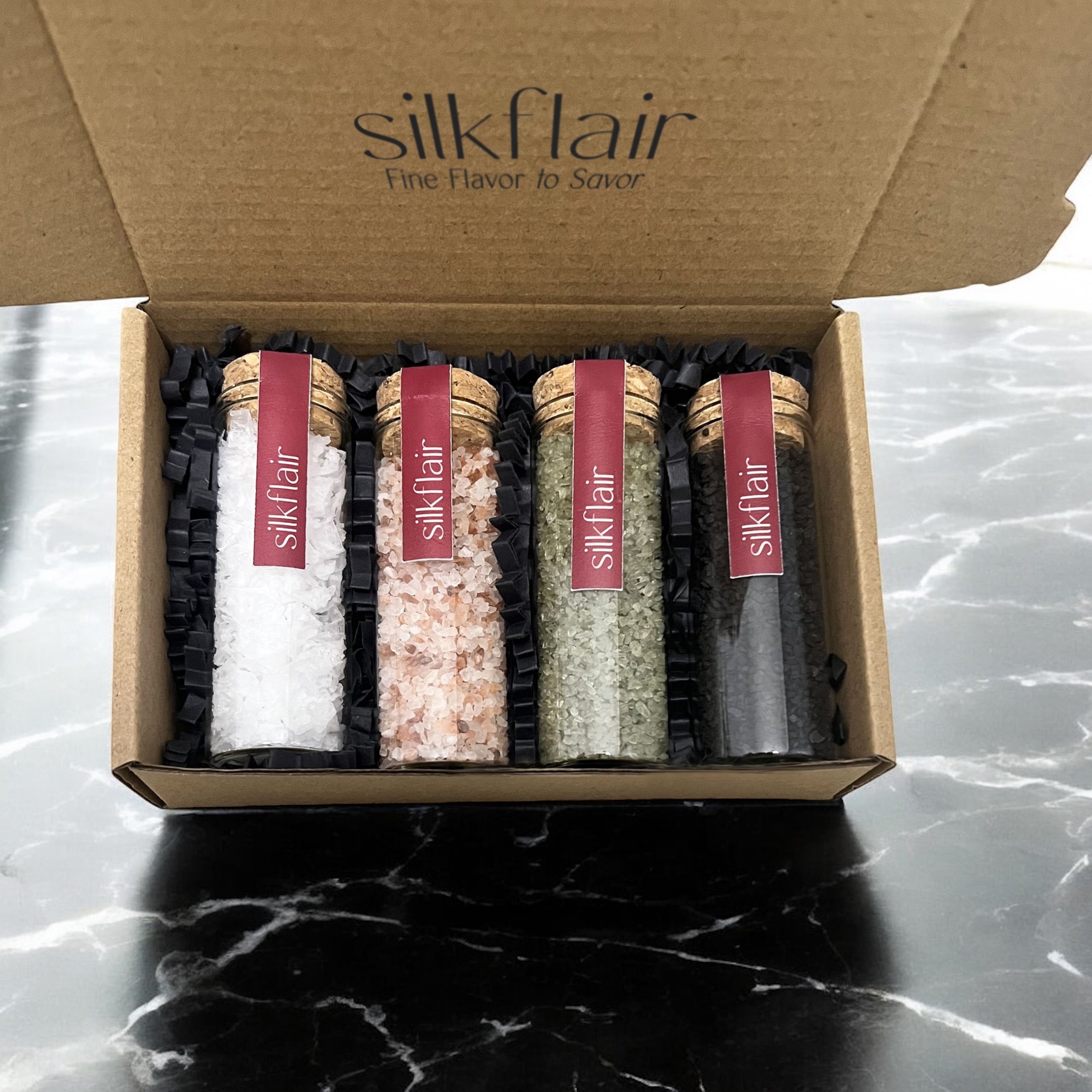 Salt 'n' Style – set 4 sali (Sale nero - sale rosa - sale verde - fiocchi di sale)